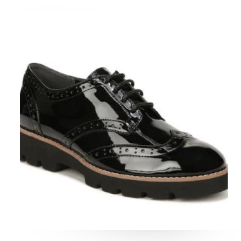 Vionic Black Patent Leather Brogue Flats